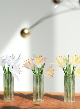 琉璃手作仿真百合插花桌面摆件寓意祝福迷你微缩永生花装饰品礼物