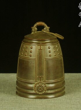 仿古铜钟摆件挂钟复古黄铜纯铜铃铛挂件寺庙公司开业上市钟警钟