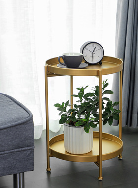 北欧简约铁艺双层小茶几边几角几小圆桌子客厅迷你沙发圆形小边桌