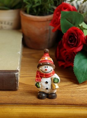 复古彩绘仿木纹圣诞老人雪人圣诞树公仔节日送P礼氛围家居装饰摆