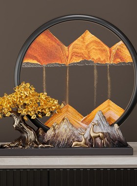 发财树流沙画摆件新中式客厅玄关电E视柜装饰品办公室乔迁开业礼