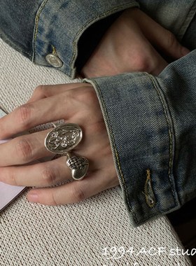 柴富工作室/J2l36欧美夸张浮雕心十字戒指重工业宫开指戒指