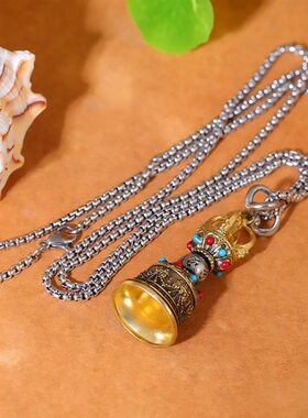 民族风珠六字真言吊坠镶嵌纯铜男女款式股吊坠铃金刚彩五藏挂件