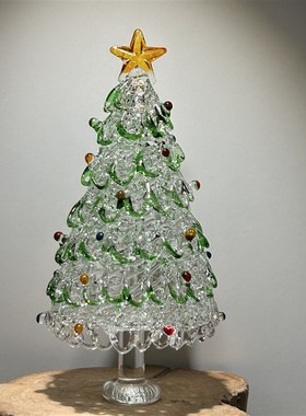 淄博纯手工e琉璃圣诞树拉丝透明桌面摆件装饰品创意圣诞节生日礼
