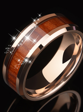 高档钨金色d实木男士戒指红复古霸气潮款单身指环食指尾戒礼物刻