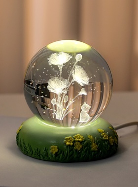 创意水晶球小g摆件郁金香玫瑰康乃馨花朵装饰品小夜灯送人生日礼