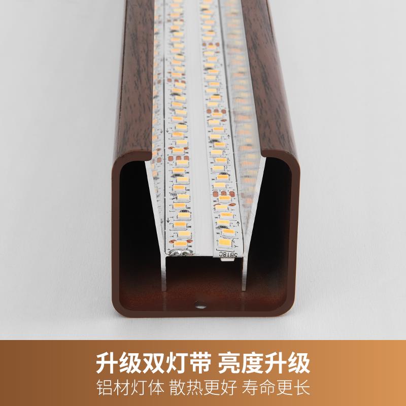 中古风一字餐厅吊灯长条原木风胡桃木色餐桌上方吊灯创意岛台灯 - 图1