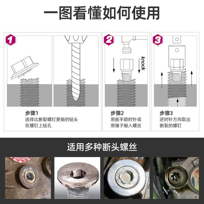 12件断头破损生锈螺丝滑丝断丝锥取出器套装断丝取出器取断丝神器 - 图1
