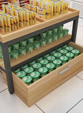 超市产品堆头中岛柜杂货架母婴店展示柜台水果流水展示台实木