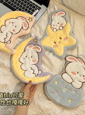 儿童擦手巾兔子卡通挂式吸水加厚可爱厨房浴室家用宝宝檫手小方巾