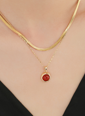 瑟拉蒙红玛瑙蛇骨链叠戴锁骨链女