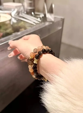 黑金超七水晶手链女款招财转运珠手串送闺蜜礼物叠戴高级感手饰品