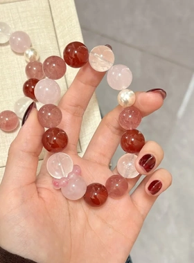 【甜心】原创天然草莓晶红玛瑙手串时尚百搭复古女款手饰送朋友
