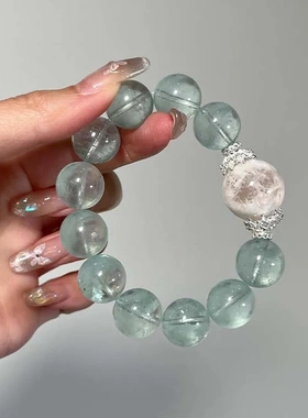 巴西天然雪花幽灵水晶手链14mm绿萤石手串女生送闺蜜女友礼物显白