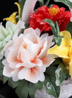 花开富贵非遗手工釉下彩国花牡丹花篮装饰品陶瓷摆件乔迁开业礼物