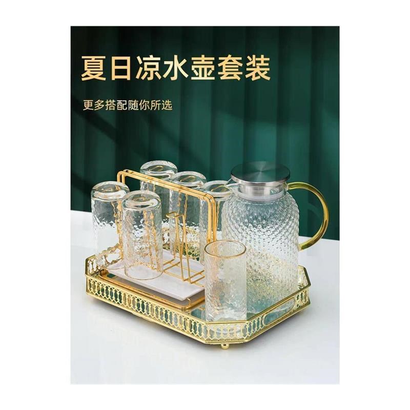 日式锤纹玻璃杯带把手水杯套装家用客厅待客茶杯家庭喝水杯子杯具 - 图2