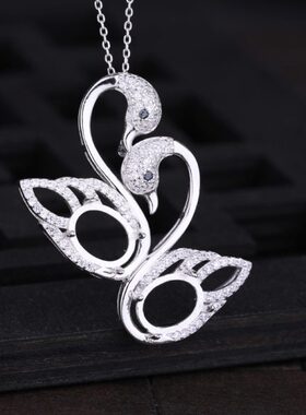 S925纯银吊坠空托镶嵌蜜蜡琥珀绿松石项坠银饰空托双石位银托7*9