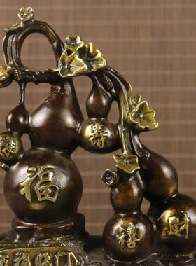 新款上五铜摆件福福金禄寿门财简约现代葫芦玻璃罩市喜鎏临玄关