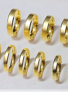 【洗澡不用摘】新款钛钢金店同款黄金色雾面素圈情侣款对戒 戒指