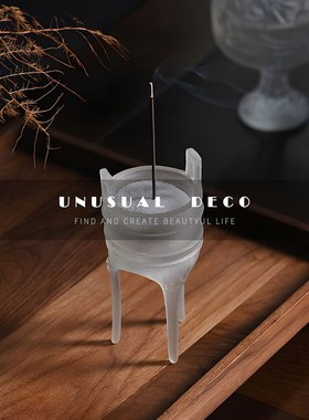 新中式现代透明磨砂鼎三足v鼎香炉室内供佛檀香炉客厅样板房间摆