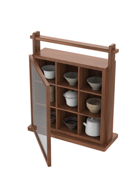 免漆提梁九宫格瓷器盒实木置物架玻璃茶壶多宝格架V收纳展示方格