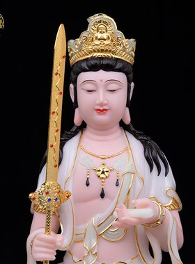 汉白玉文殊普贤菩萨佛像文殊菩萨普贤菩萨供奉帝一客厅装饰摆件