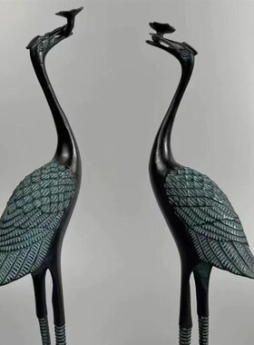 龟鹤延年青铜器黑色纯铜简约工艺品龟鹤灵芝仙鹤摆件门厅公司摆放