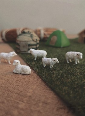 场景模型仿真微缩迷你小动物绵羊微景沙盘拍摄道具造景装饰摆件