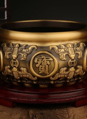 厂家黄铜八福聚宝盆摆件家用客厅玄关店铺装饰工艺品开业礼品