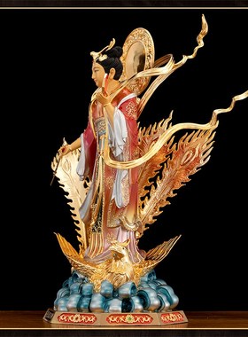 纯铜九天玄女神像家用供奉摆件踏凤九天圣母娘娘佛像九天玄母天尊