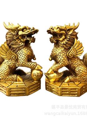 铜麒麟摆件铜麒麟一对客厅办公室桌装饰工艺品