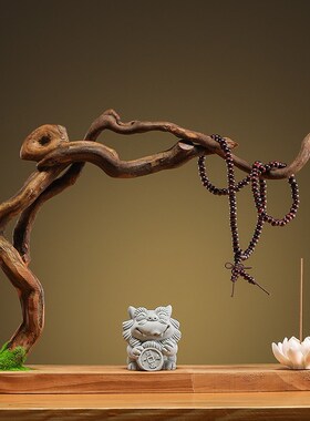 天然实木根雕摆件创意家居客厅装饰工艺品风化木树根禅意悟空底座