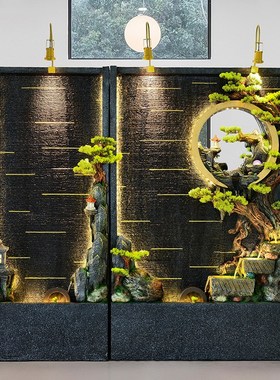 水幕墙中式流水屏风隔断公司庭院大假山喷泉景观大型招财落地摆件