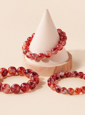 天然7A锦鲤红胶花圆珠手串异象