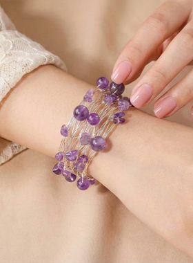 天然水晶圆珠碎石手镯