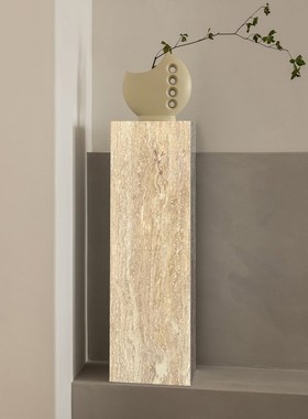 优选然大理石底座j雕塑台客厅民宿摆件中古风黄洞石柱子装饰墩子.