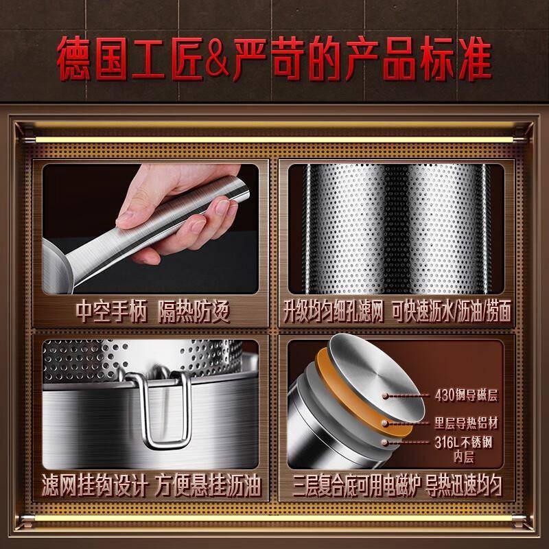 德国SSGP油炸锅油炸专用锅316L薯条天妇罗深炸锅家用炸串省油捞面 - 图2