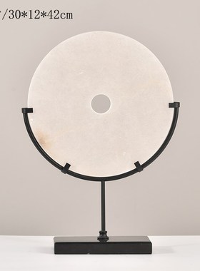 新中式玉璧样板间客厅玄关书房摆件雕塑假山平安扣大理石软装饰品