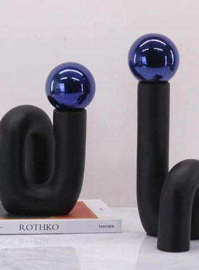 现代简约树脂金属几何摆件客厅样板房电视柜玄关书房桌面家居饰品