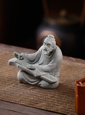 精品青砂石人物茶宠摆件创意家居盆栽装饰姜太公钓鱼鱼缸沉水造景