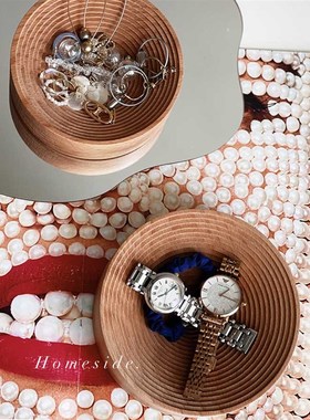 Homeside实木收纳盘北欧ins榉木置物盘几何曲面装饰盘艺术摆件