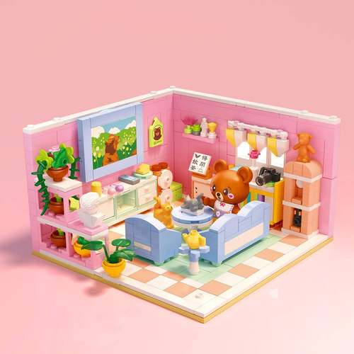 哲高612012A宝熊别墅厨房客厅4合一儿童益智拼装积木玩具摆件送礼 - 图2