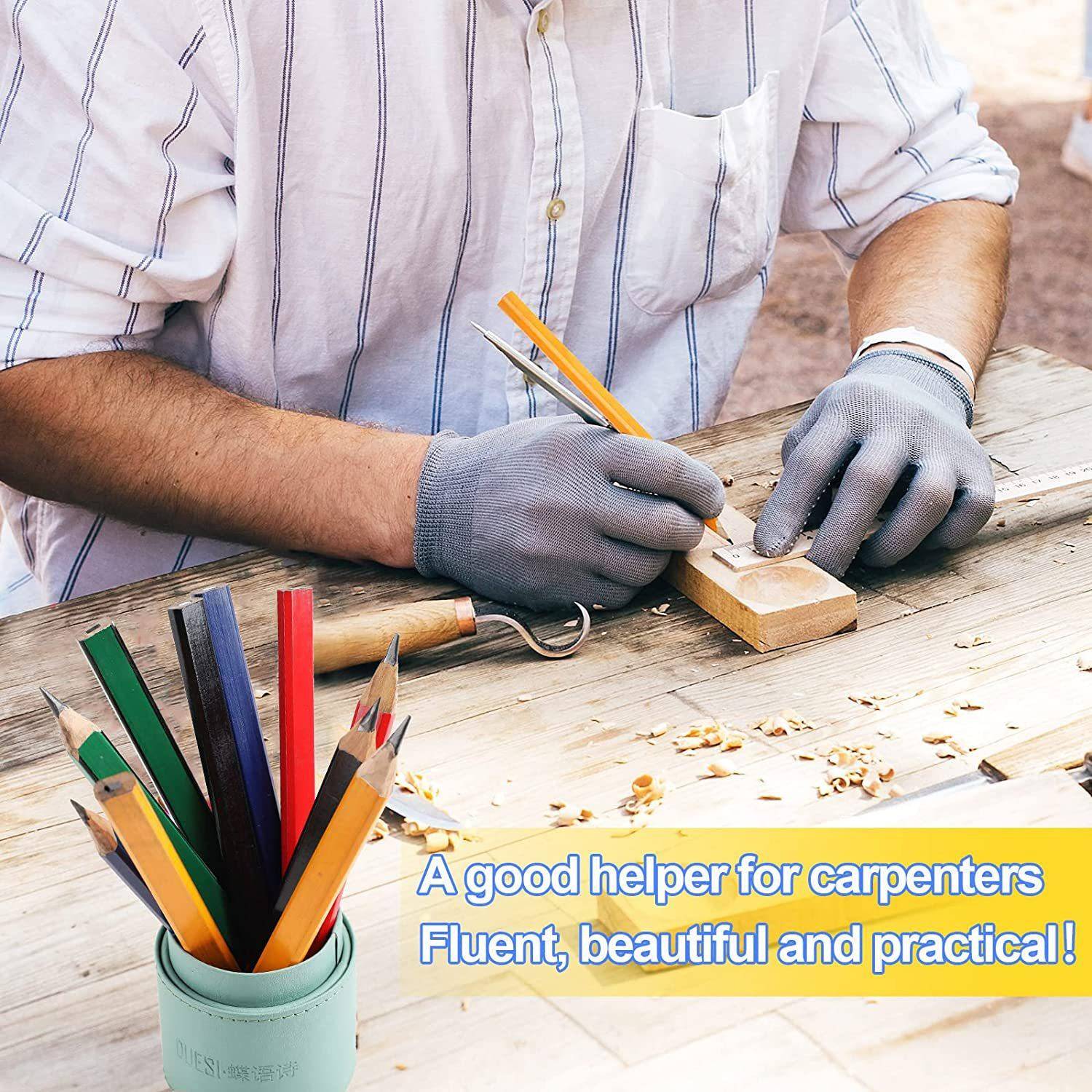 100PCS黑红蓝绿黄5颜色的笔各20支八角小木工铅笔套装 - 图2