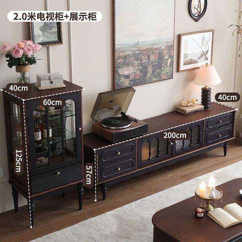 法式复古实木茶几电视柜黑色美式客厅落地储物柜收纳网红新款柜子,淘宝优惠券,粉丝福利购,淘宝优惠卷