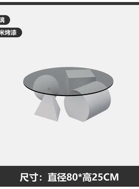 创意轻奢钢化玻璃茶桌客厅圆型茶几极简约现代桌子多几何艺术