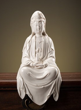 净瓶观音佛像中式陶瓷描金禅意灯圈家居客厅玄关摆件观世音菩萨像