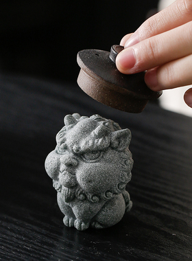 精品青砂石招财可养小麒麟貔貅茶宠摆件国潮风书房客厅茶桌装饰品