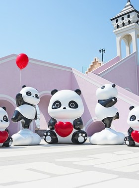 卡通国宝大熊猫雕塑玻璃钢商业街售楼处户外动物摆件园林景观造景