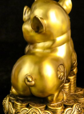 纯铜猪摆件生肖猪金猪福猪储钱罐家用桌面装饰大号能进能出存钱罐