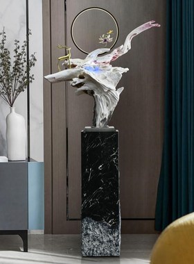 新中式迎客松落地流水喷泉大型简约现代轻奢客厅办公室软装摆直销